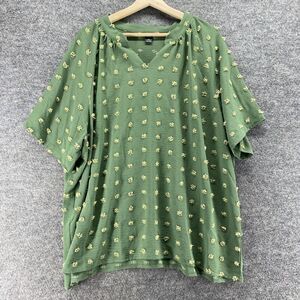 Emery Rose Blouse Women 4XL Green Polka Dot Embroidered V-Neck Short Sleeve